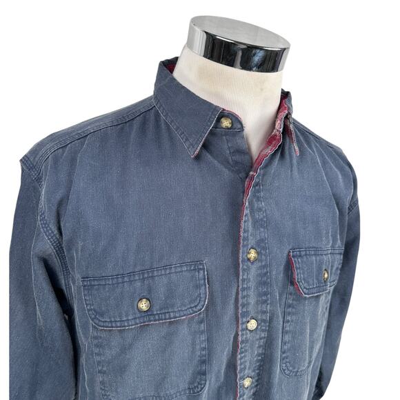 LL Bean Hurricane Shirt Mens Large Tall Blue Plaid Lined Long Sleeve Button-Up - Picture 2 of 10